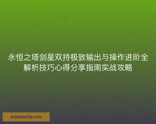 永恒之塔剑星双持极致输出与操作进阶全解析技巧心得分享指南实战攻略
